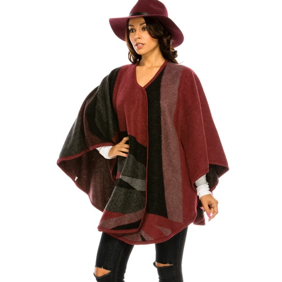 Elegant Burgundy and Gray Women's Cape - Picture 2 of 5